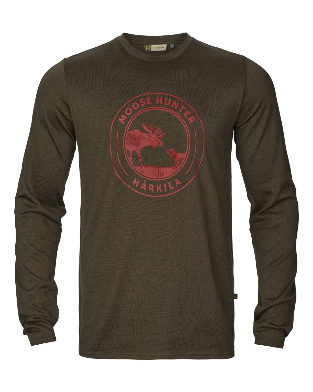 Willow Green Moose Coloured Harkila Game Long Sleeve T-Shirt on white background