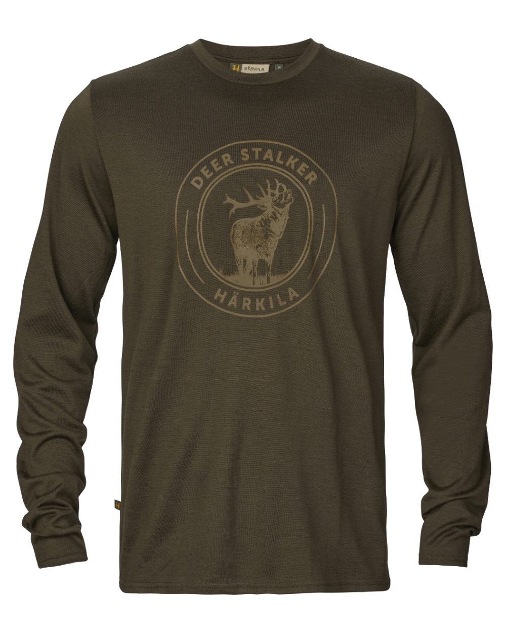 Willow Green Stag Coloured Harkila Game Long Sleeve T-Shirt on white background