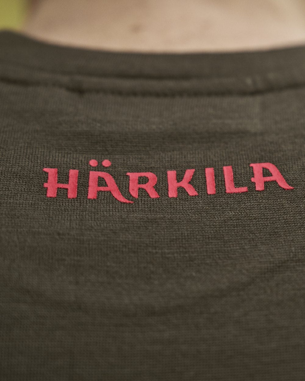 Willow Green Moose Coloured Harkila Game Short Sleeve T-Shirt on outdoor background