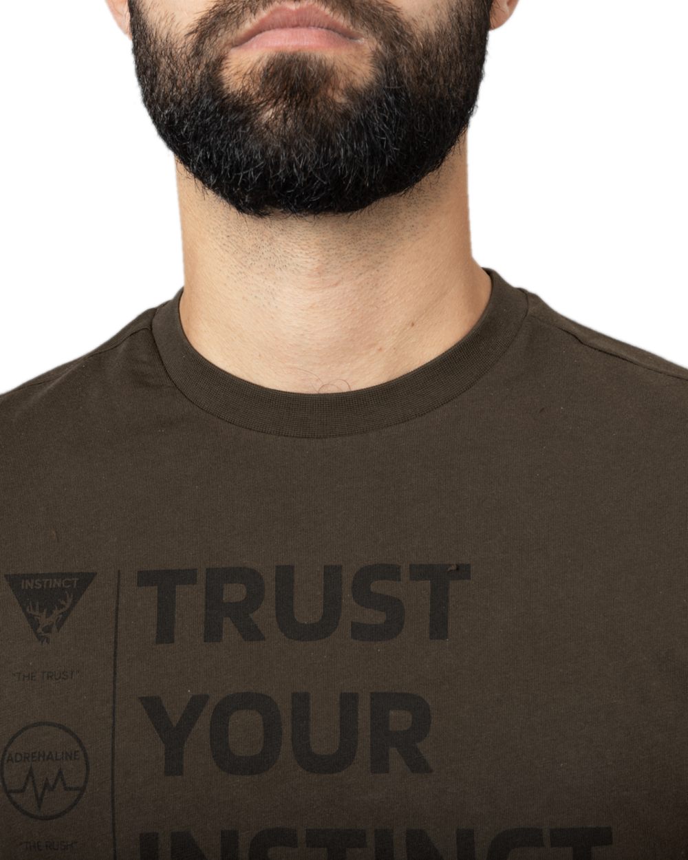 Shadow Brown Coloured Harkila Instinct Short Sleeve T-Shirt on white background