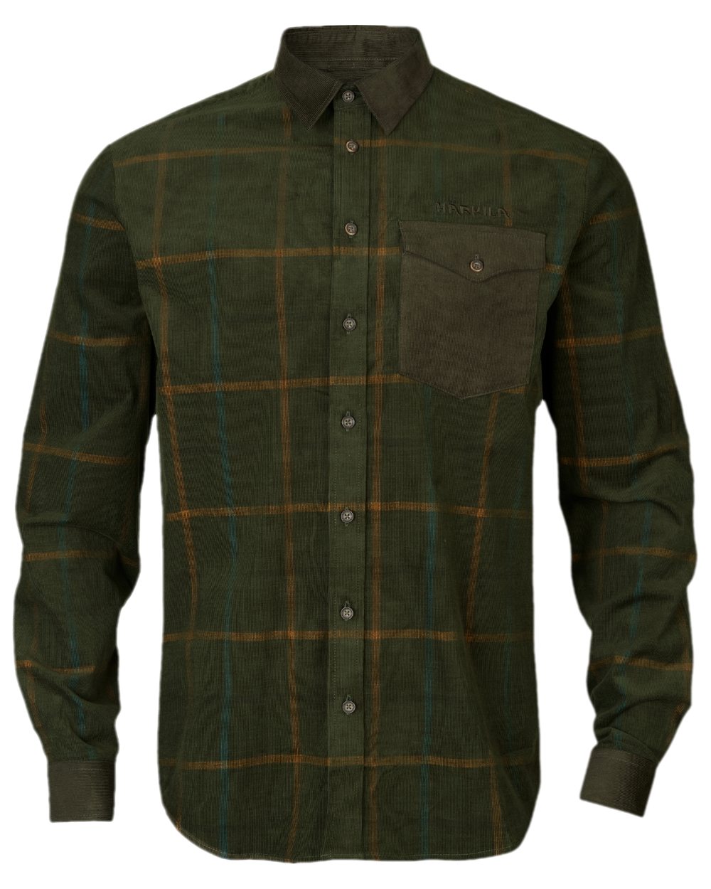 Willow Green Check Coloured Harkila Kaldfjord Corduroy Check Shirt on white background