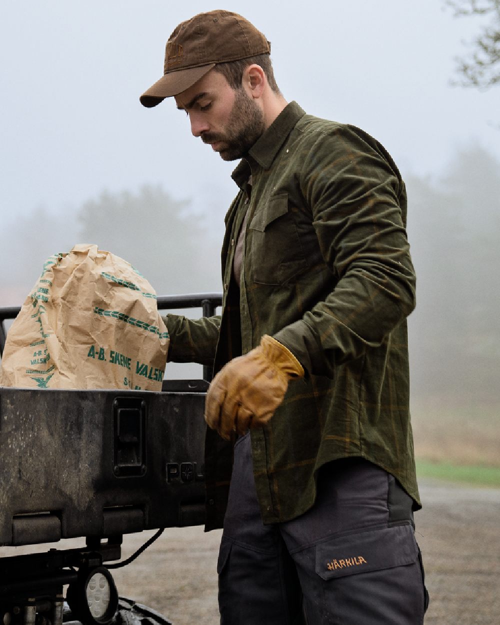 Willow Green Check Coloured Harkila Kaldfjord Corduroy Check Shirt on outdoor background