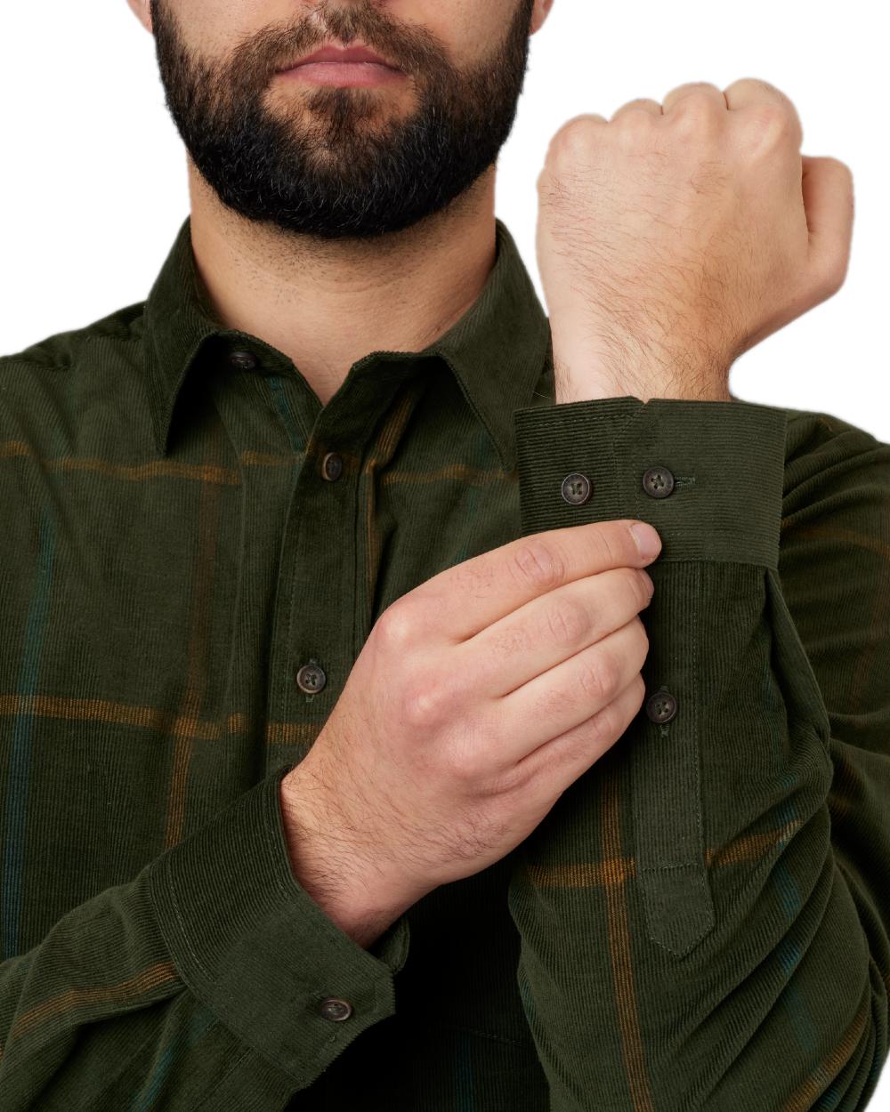 Willow Green Check Coloured Harkila Kaldfjord Corduroy Check Shirt on outdoor background