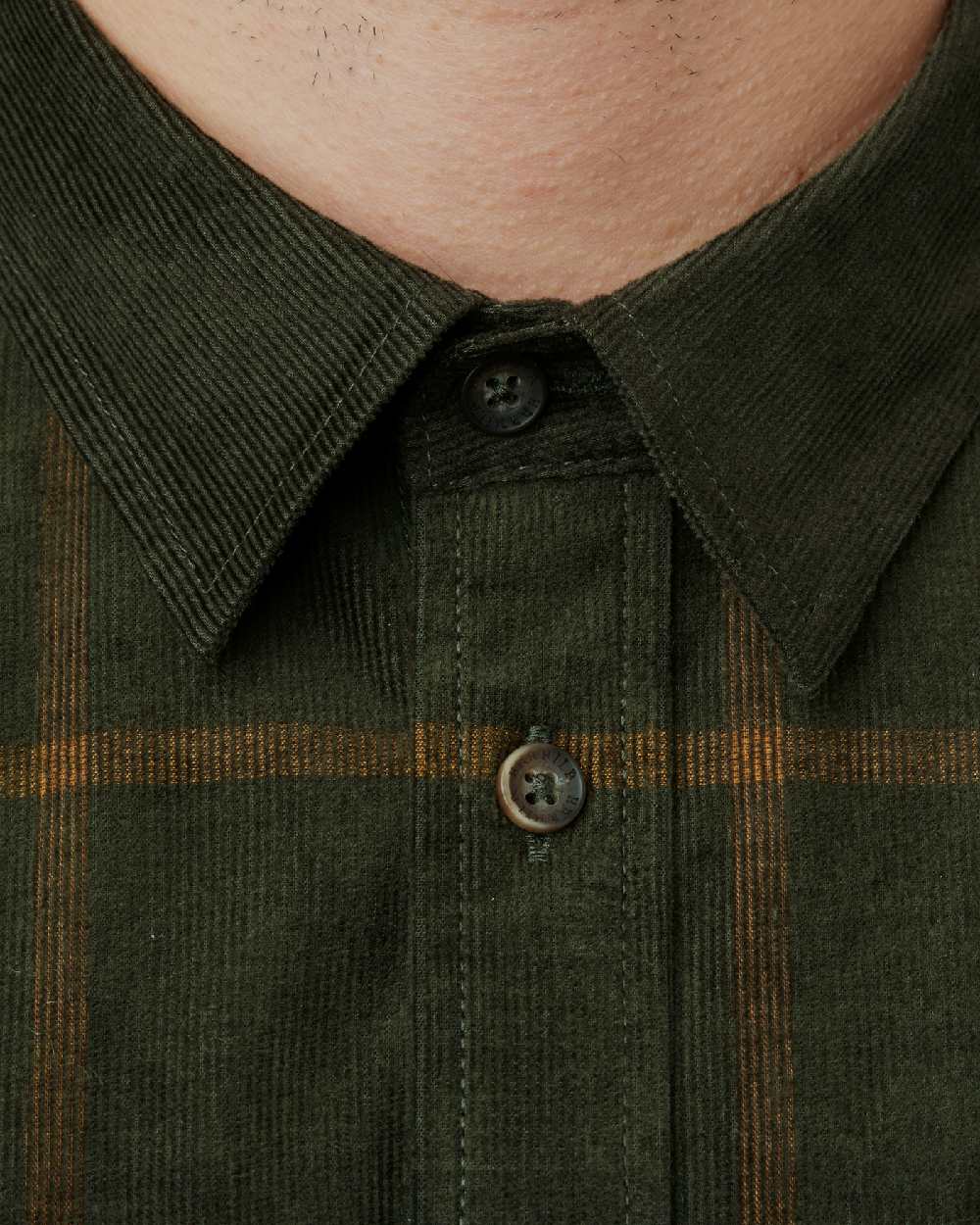 Willow Green Check Coloured Harkila Kaldfjord Corduroy Check Shirt on outdoor background