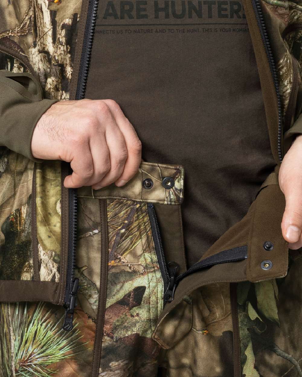 Hunting Green MossyOak Coloured Harkila Kamko Camo Reversible WSP Trousers on white background