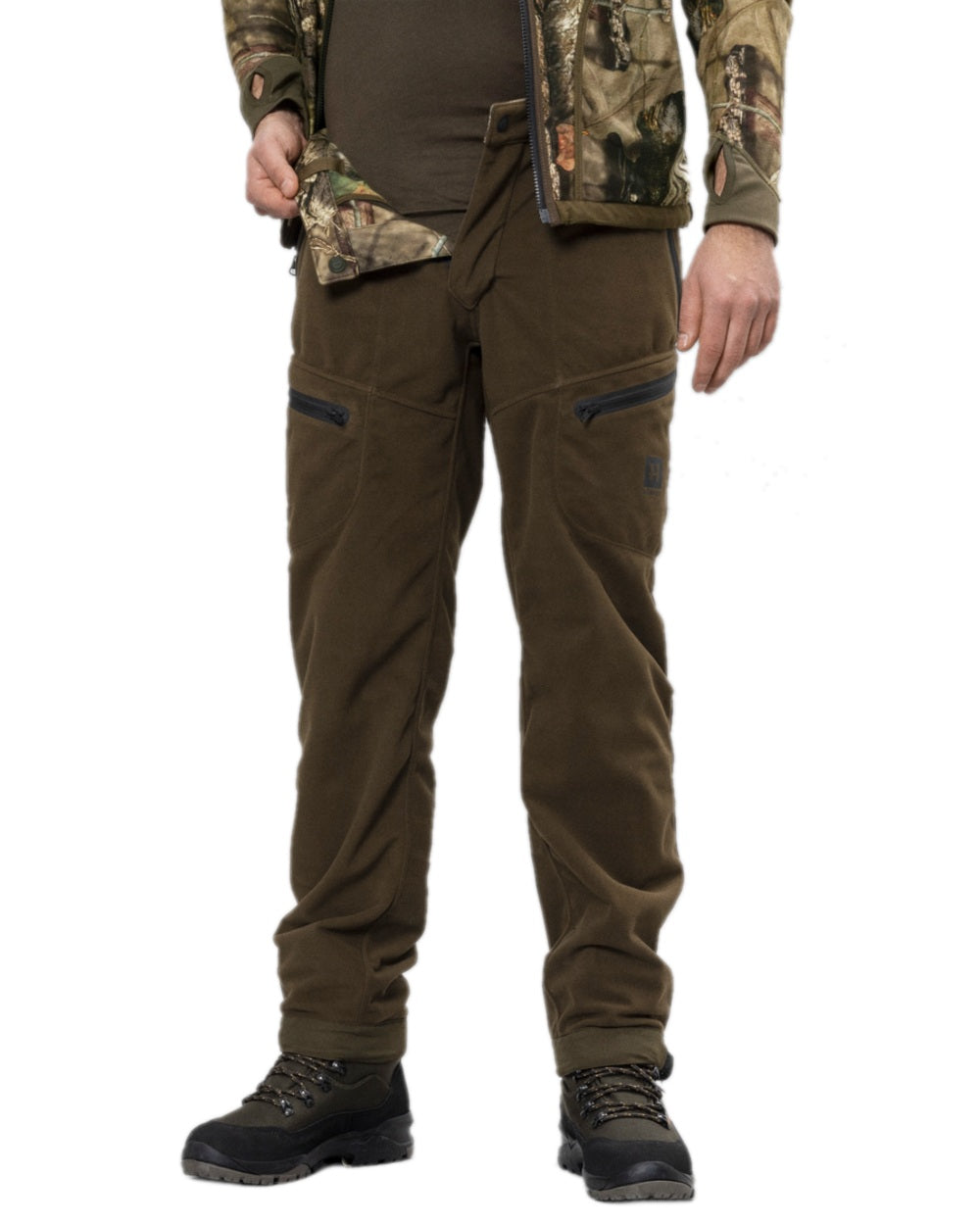 Hunting Green MossyOak Coloured Harkila Kamko Camo Reversible WSP Trousers on white background