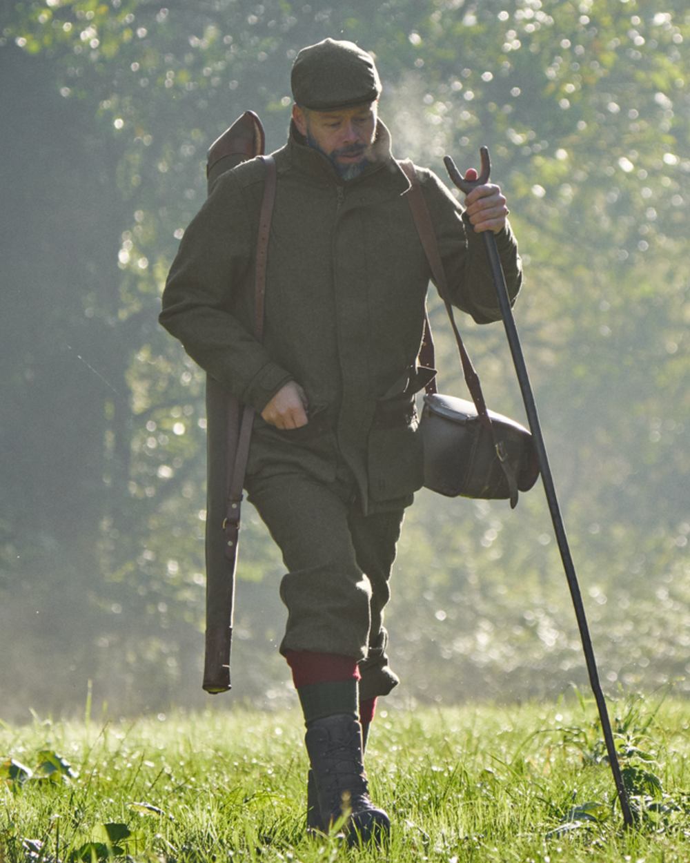 Forest Green Herringbone coloured Harkila Kenmore GTX Breeks on forest background