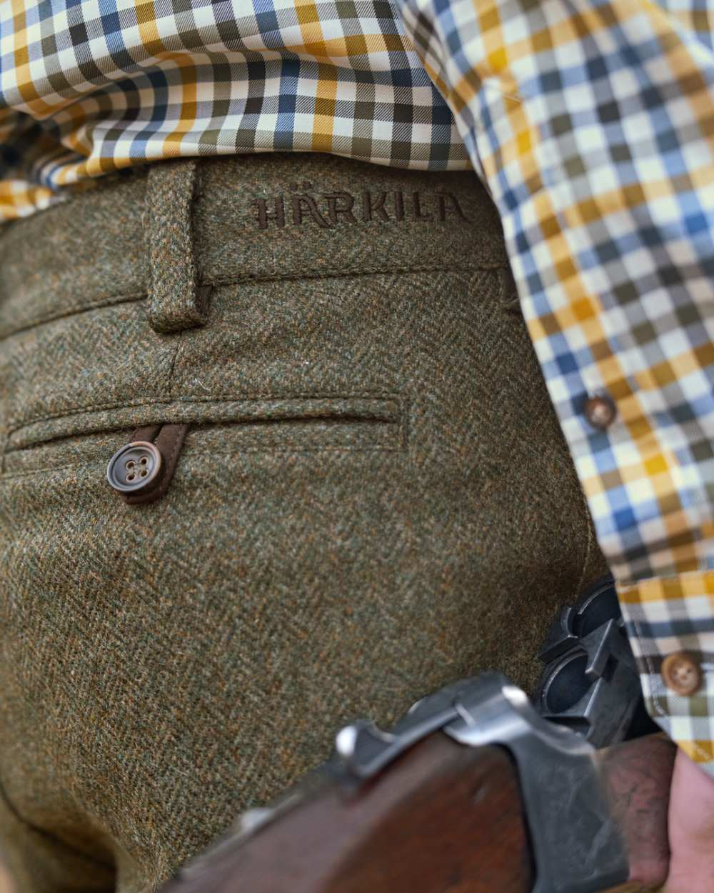 Forest Green Herringbone coloured Harkila Kenmore GTX Breeks on white background