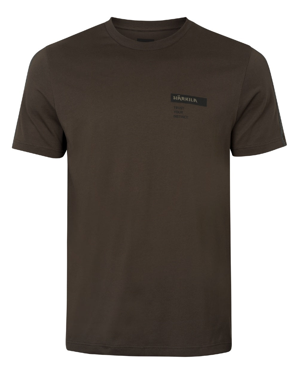 Shadow Brown/Tarmac coloured Harkila Logo Band Short Sleeve T-Shirt on white background