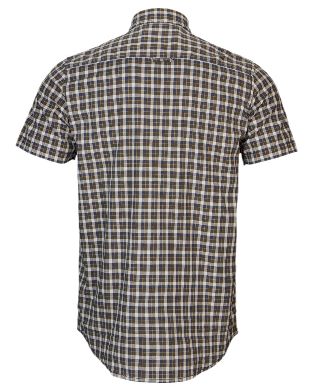 Naval Blue Check Coloured Harkila Mens Fjell Short Sleeve Shirt on white background