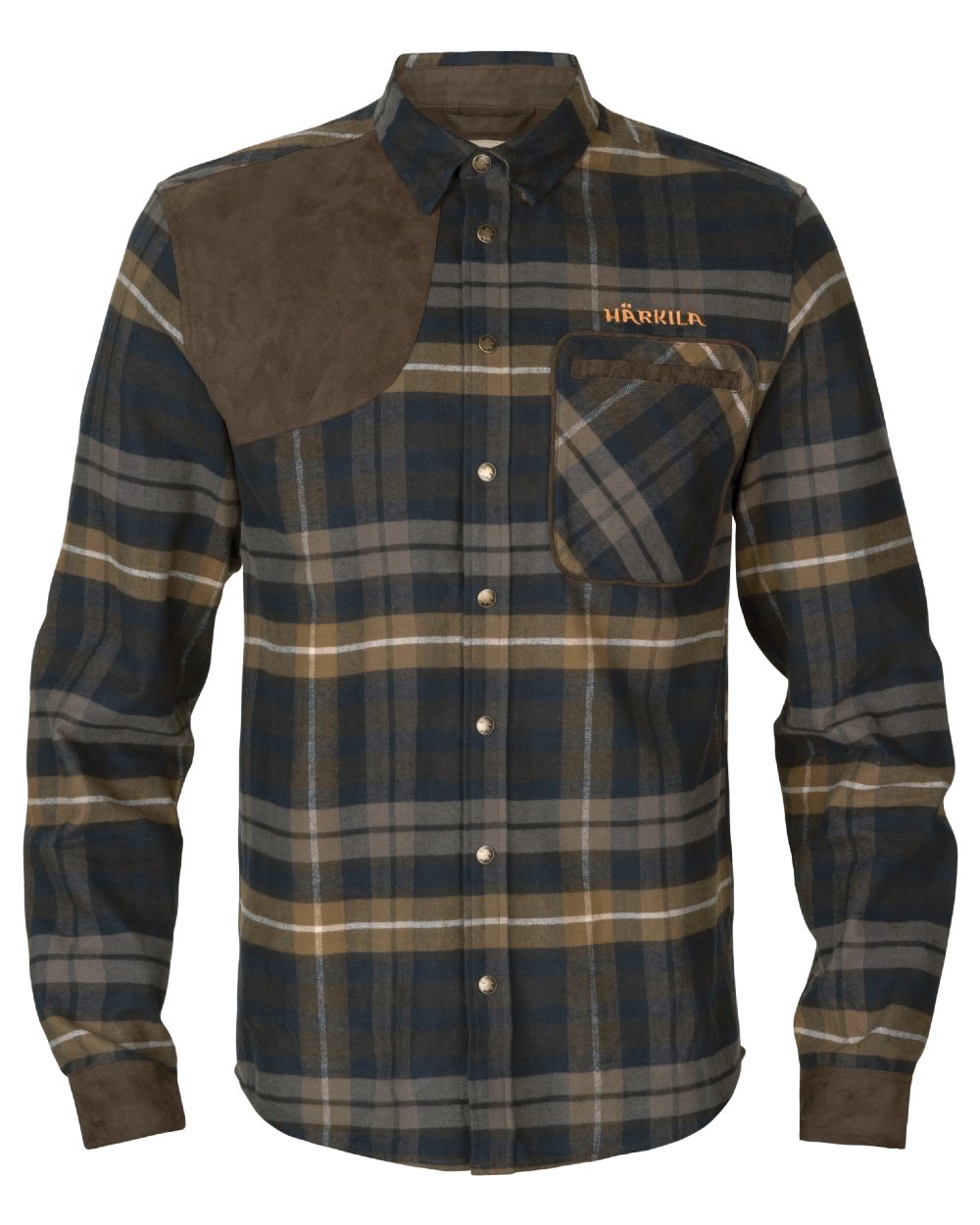 Dark Olive coloured Harkila Mens Jarne Shooting Shirt on white background