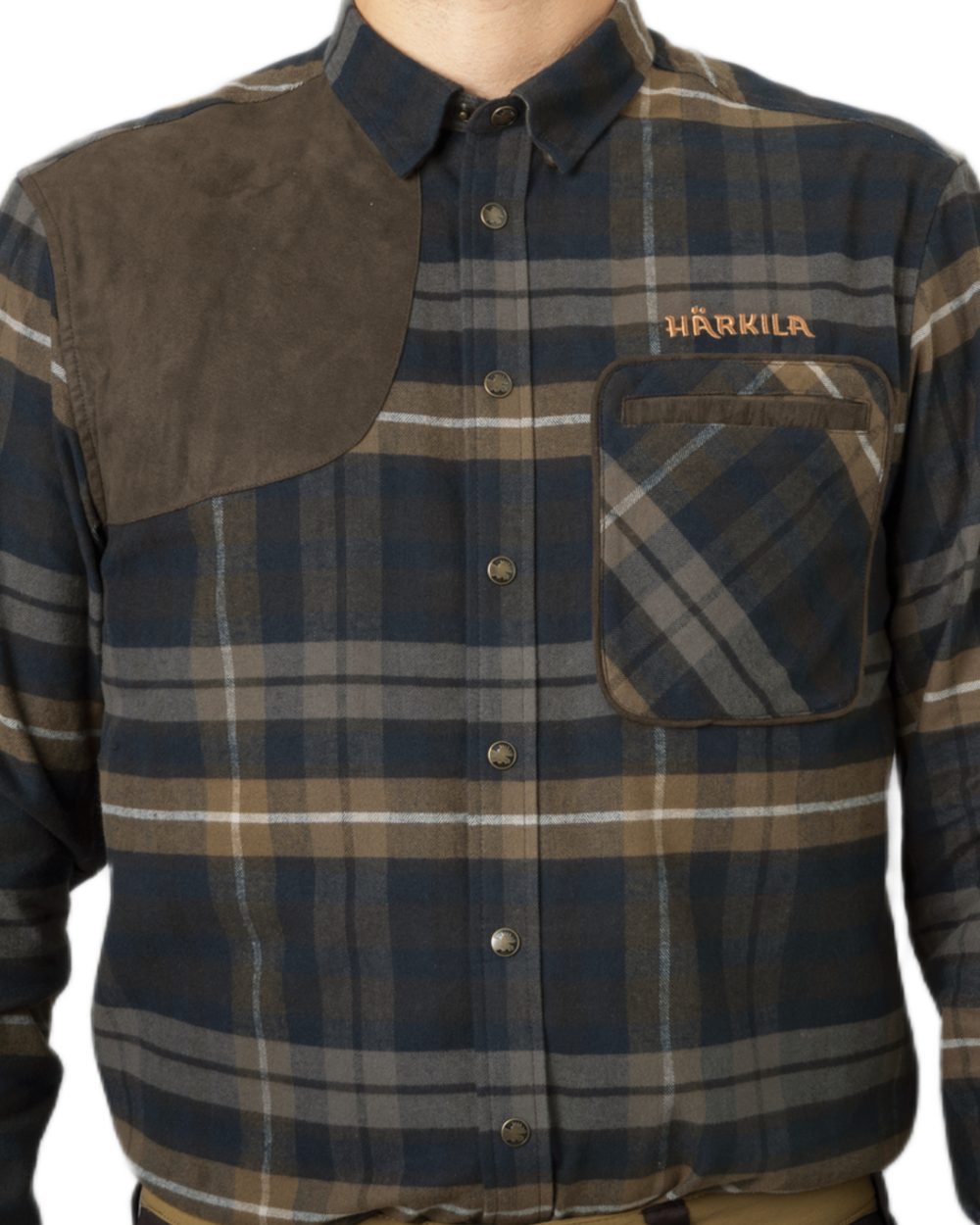 Dark Olive coloured Harkila Mens Jarne Shooting Shirt on white background