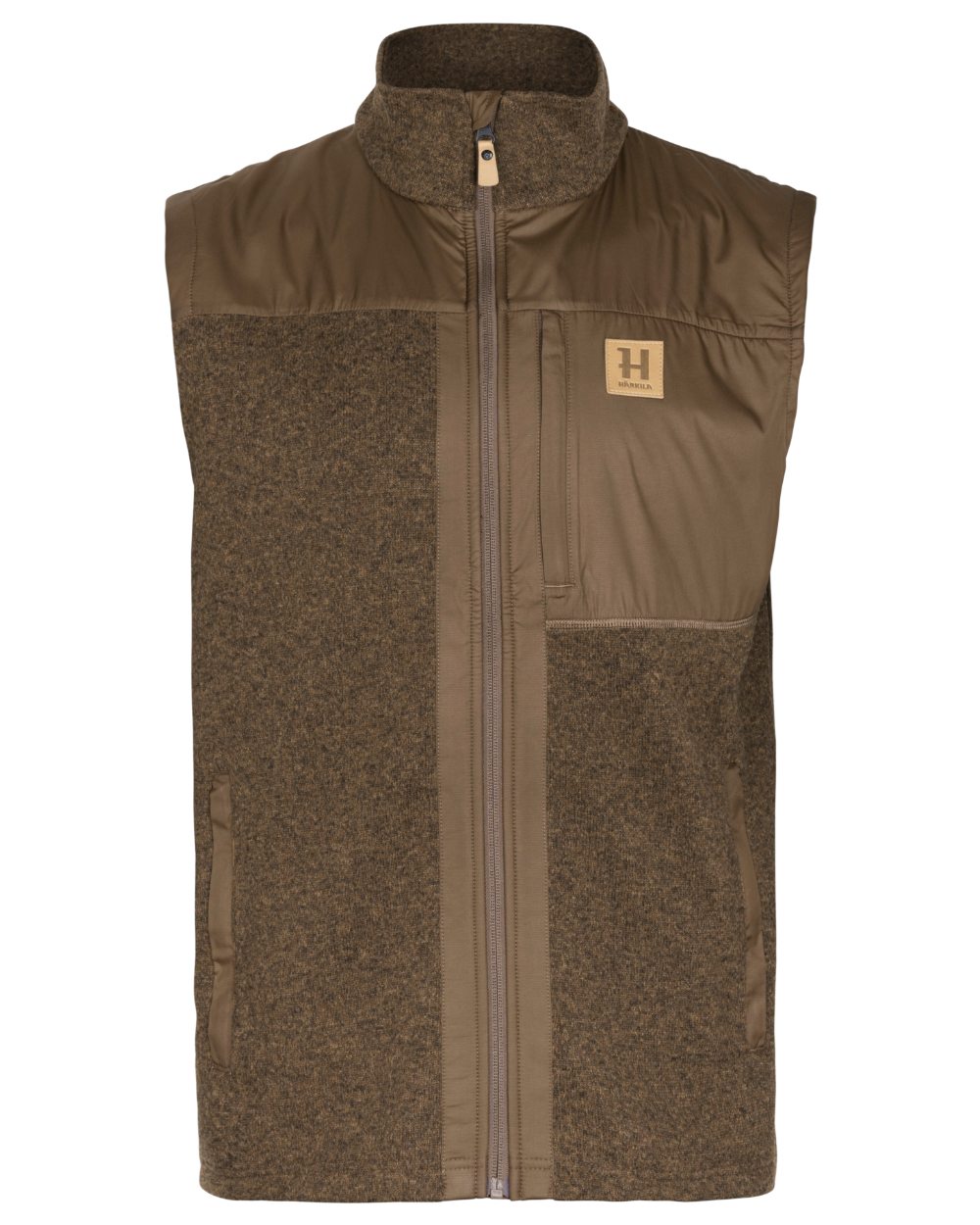 Dark Earth coloured Harkila Mens Kalix Fleece Waistcoat on white background