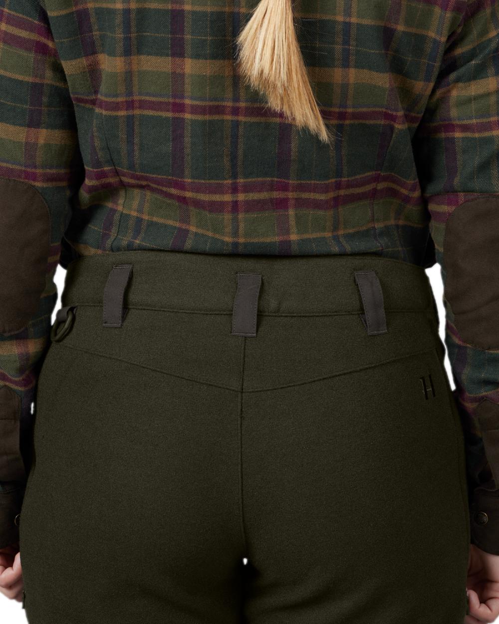 Willow Green Coloured Harkila Metso Womens Hybrid Trousers on white background