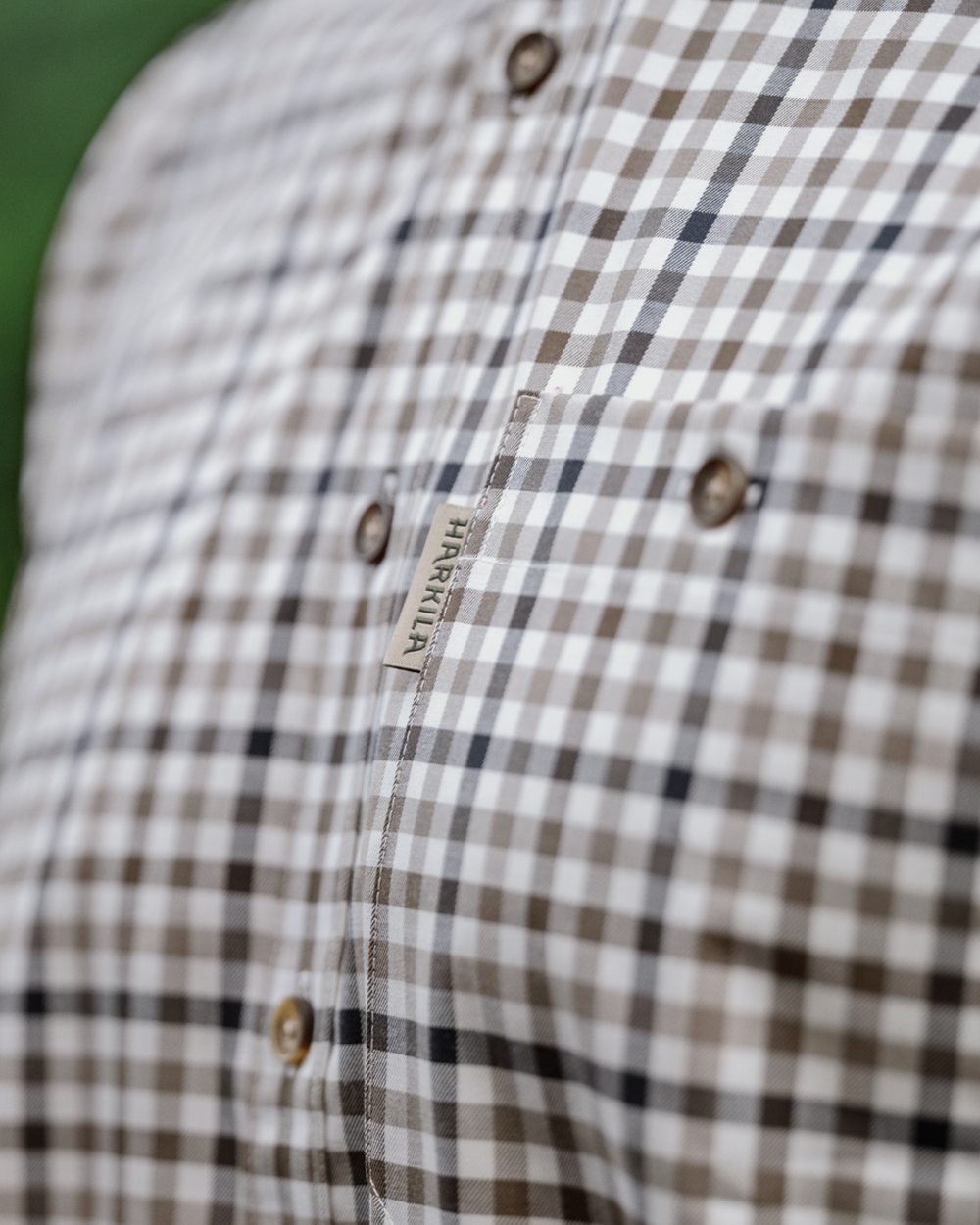Blue Beige Check Coloured Harkila Milford Shirt on outdoor background