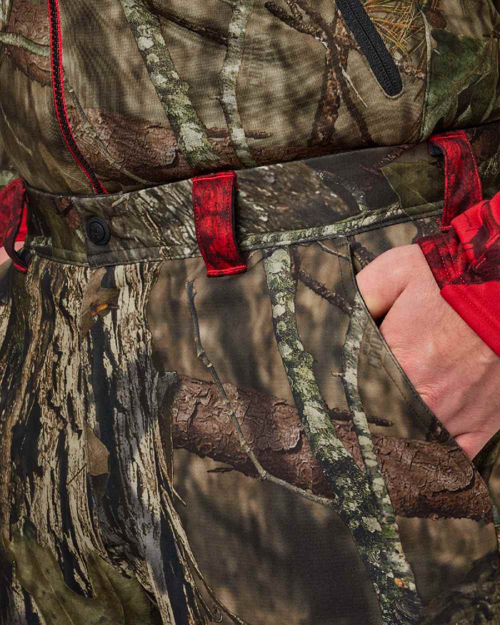 Mossy Oak Break-Up Country Red Coloured Harkila Moose Hunter 2.0 Light Trousers on white background