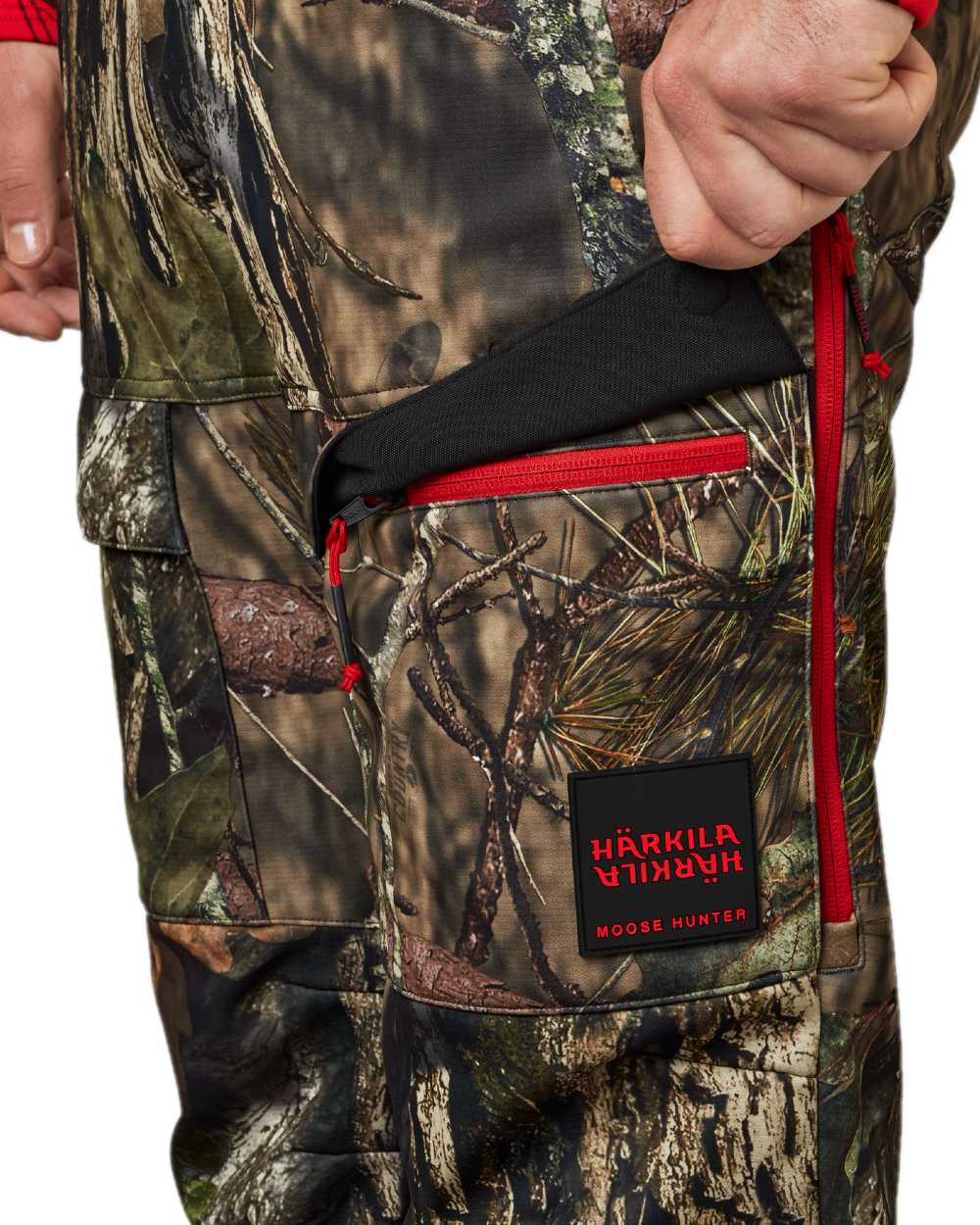 Mossy Oak Break-Up Country Red Coloured Harkila Moose Hunter 2.0 Light Trousers on white background