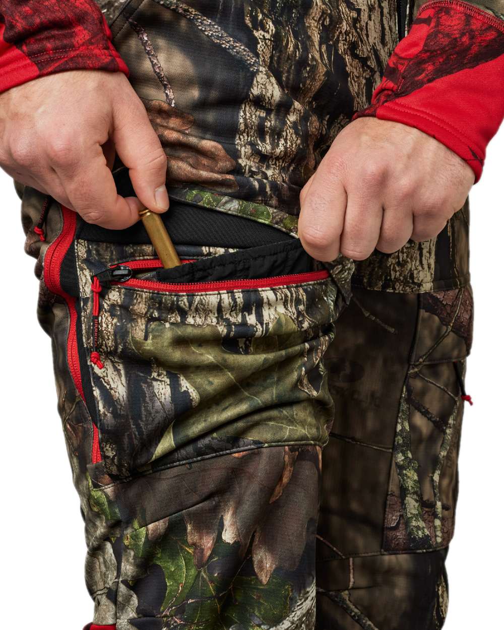 Mossy Oak Break-Up Country Red Coloured Harkila Moose Hunter 2.0 Light Trousers on white background
