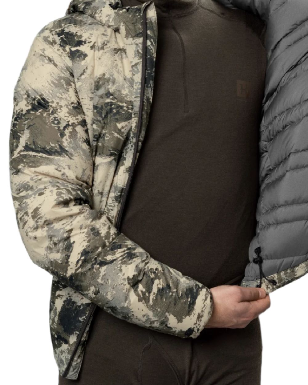 AXIS Mountain Shadow Brown Coloured Harkila Mountain Hunter Expedition Reversible Down Waistcoat on white background