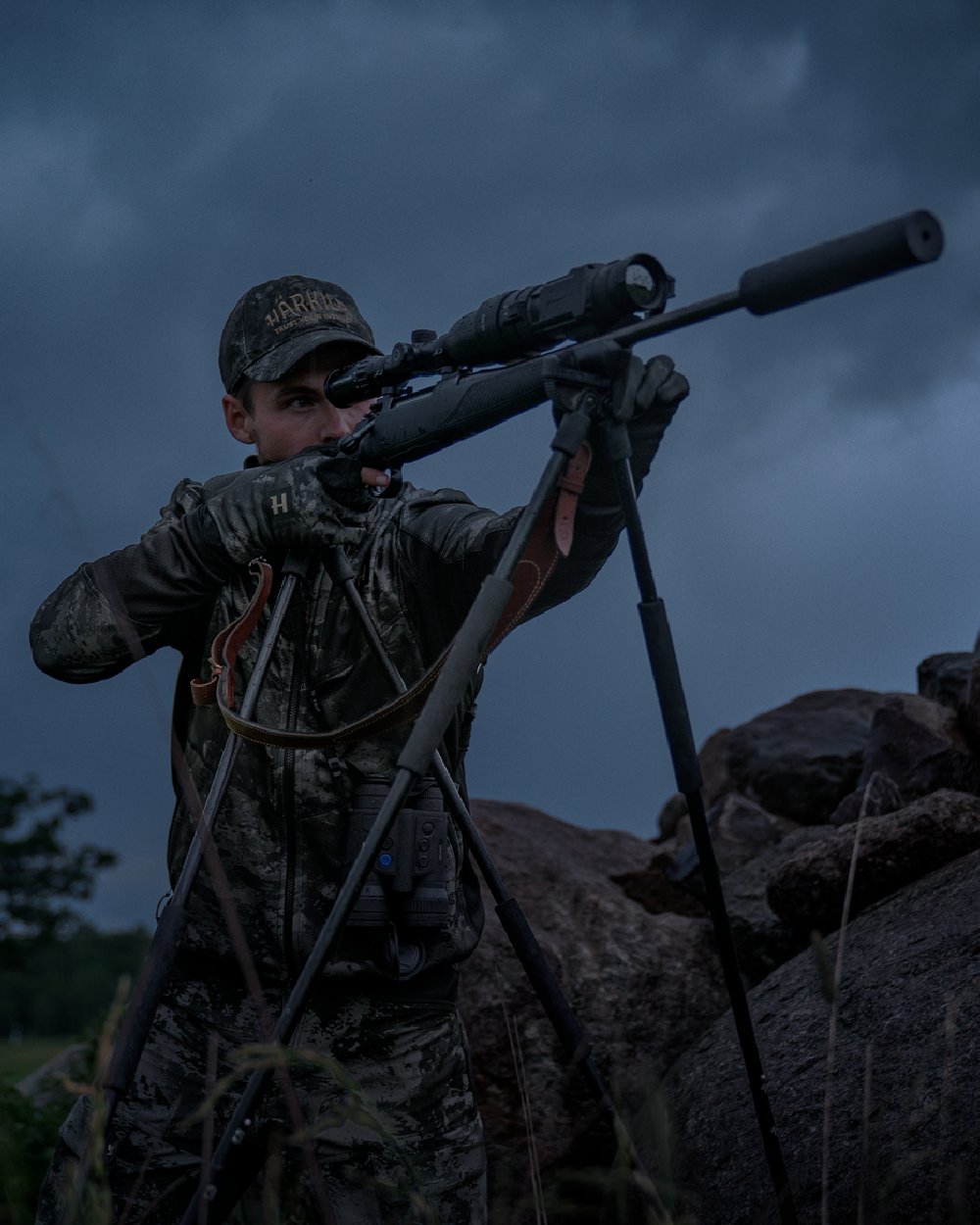 AXIS Black Black Coloured Harkila NOCTYX Camo Fleece Jacket on outdoor background