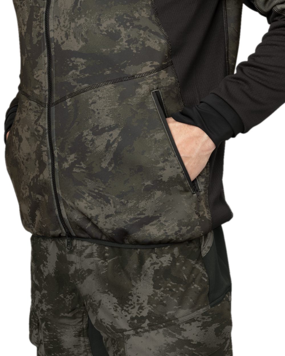 AXIS Black Black Coloured Harkila NOCTYX Camo Fleece Jacket on white background