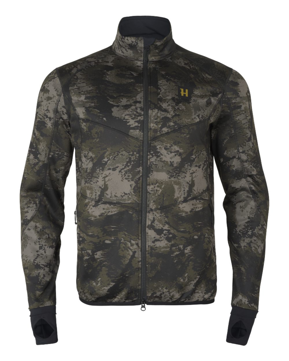 Axis MSP Black Coloured Harkila NOCTYX Camo Full Zip Fleece Jacket on white background