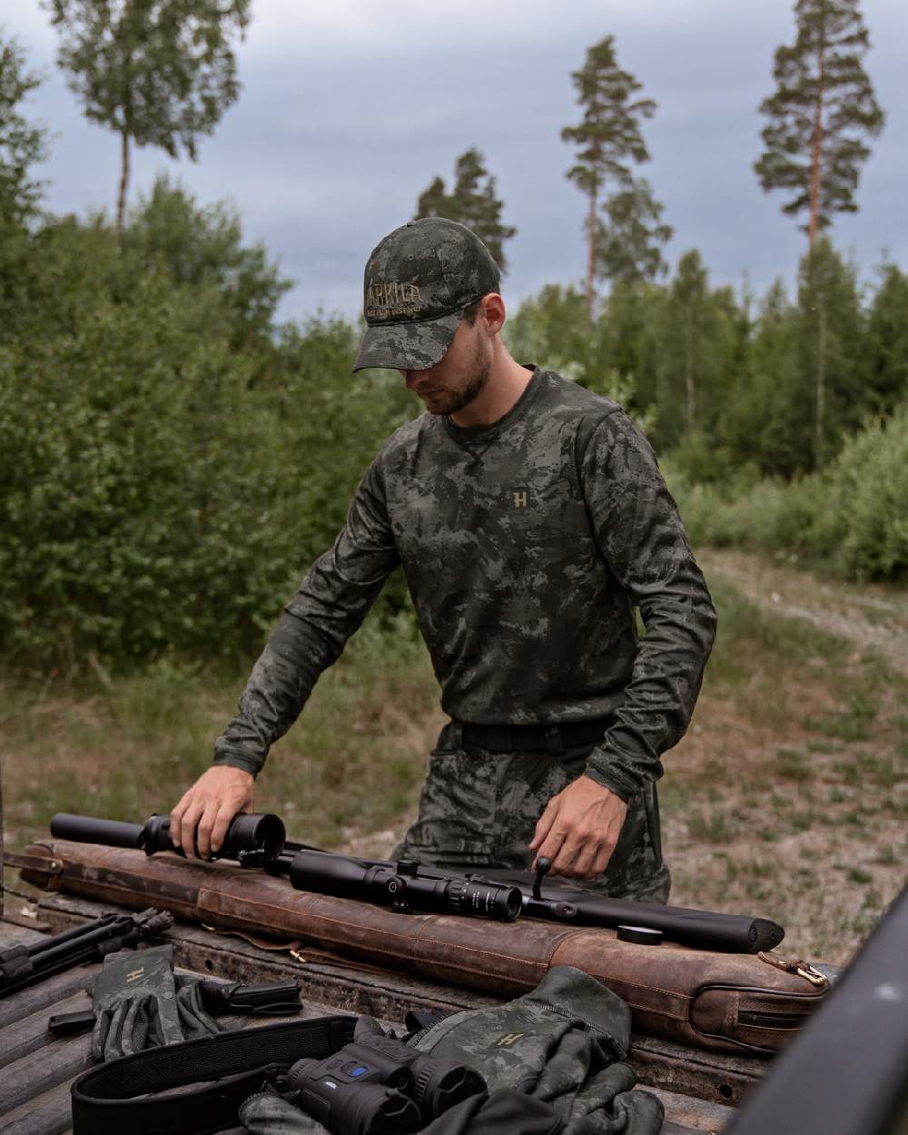 Axis Black Coloured Harkila NOCTYX Camo Long Sleeve T-Shirt on white background