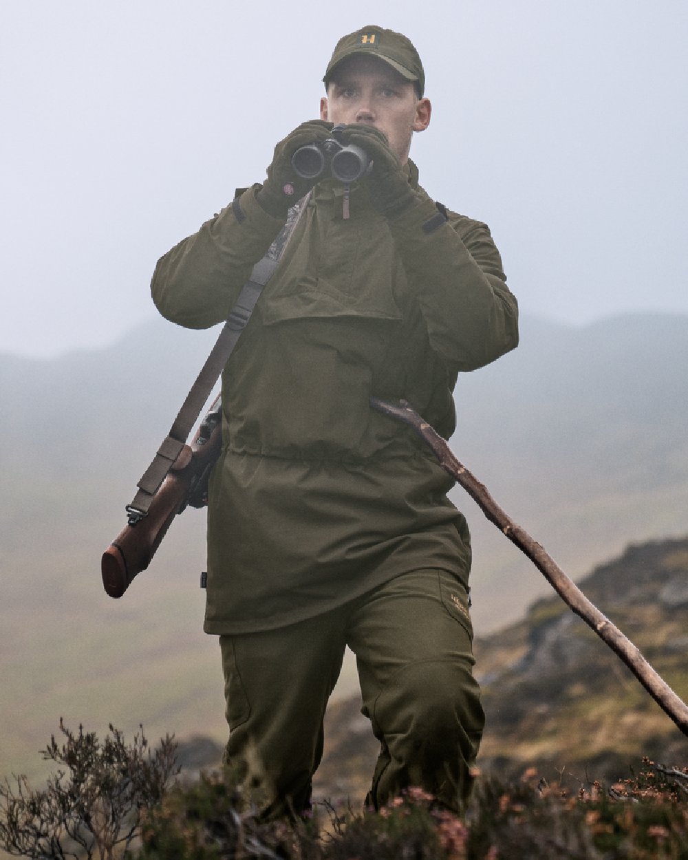 Willow Green Coloured Harkila Orton Tech HWS Packable Smock on outdoor background