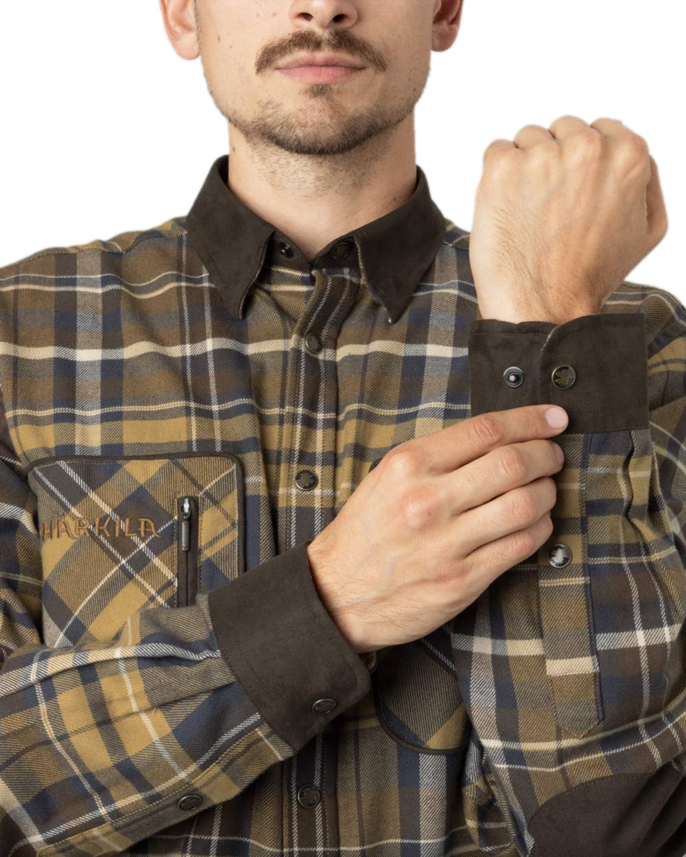 Antique Bronze Coloured Harkila Pajala Check Shirt on white background