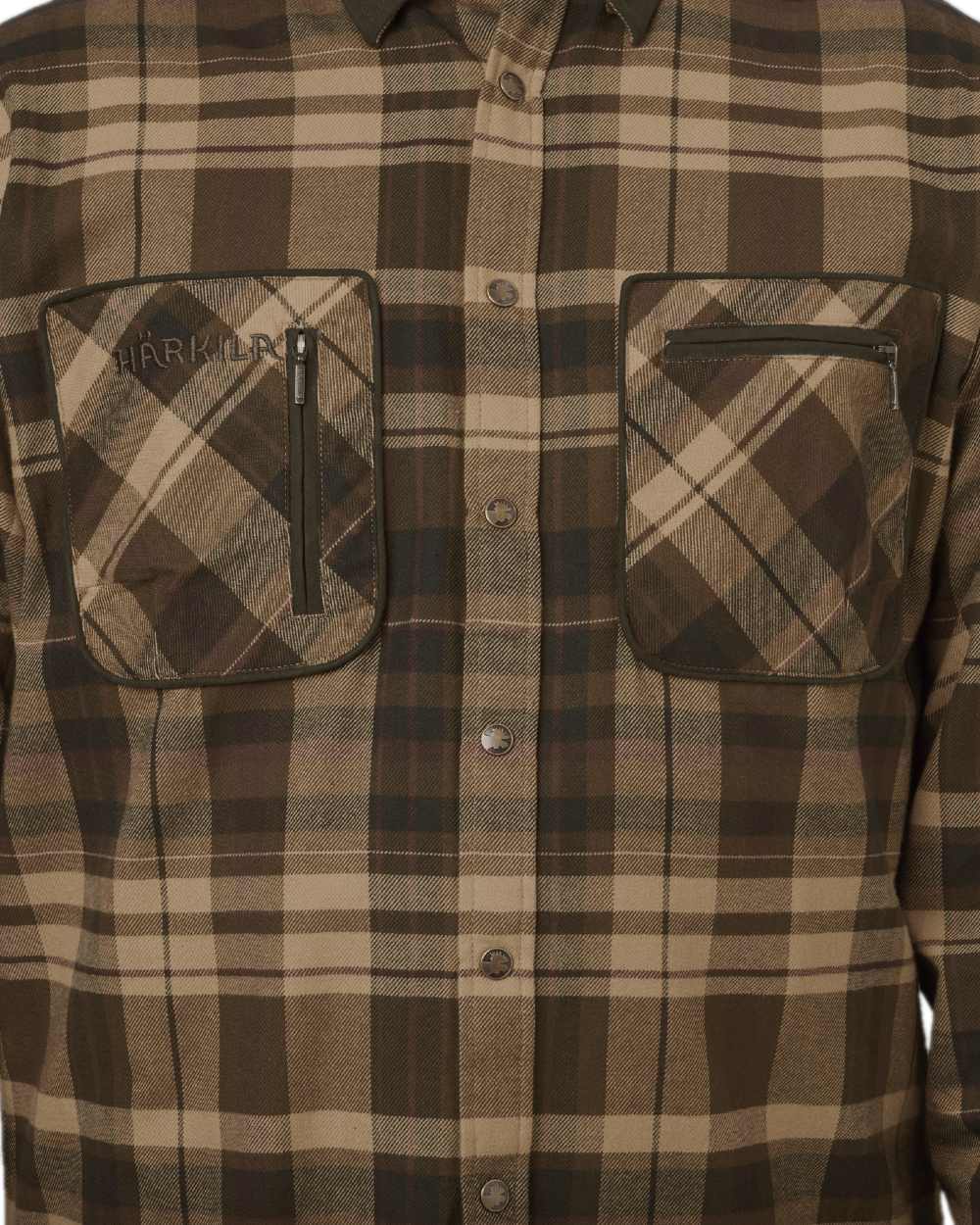 Beige Brown Coloured Harkila Pajala Check Shirt on white background