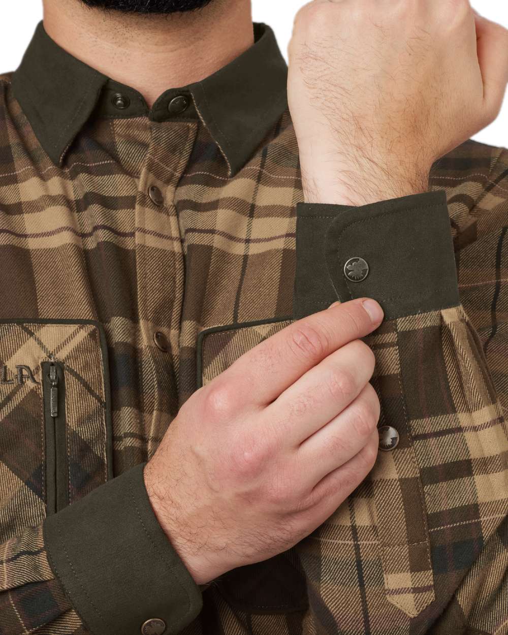 Beige Brown Coloured Harkila Pajala Check Shirt on white background