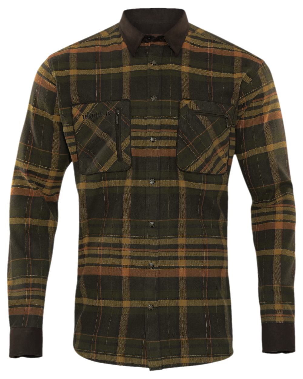 Green Brown Coloured Harkila Pajala Check Shirt on white background