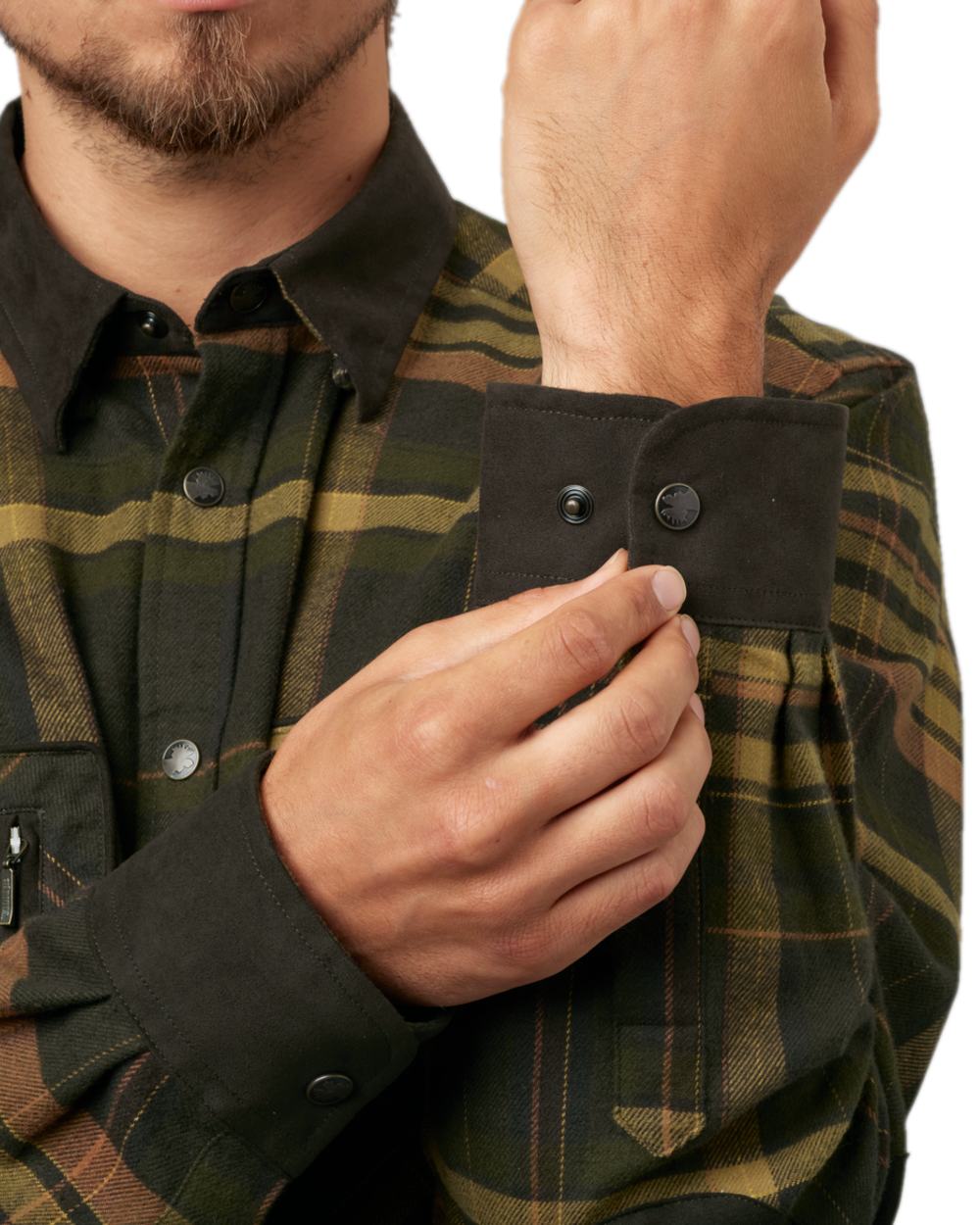 Green Brown Coloured Harkila Pajala Check Shirt on white background