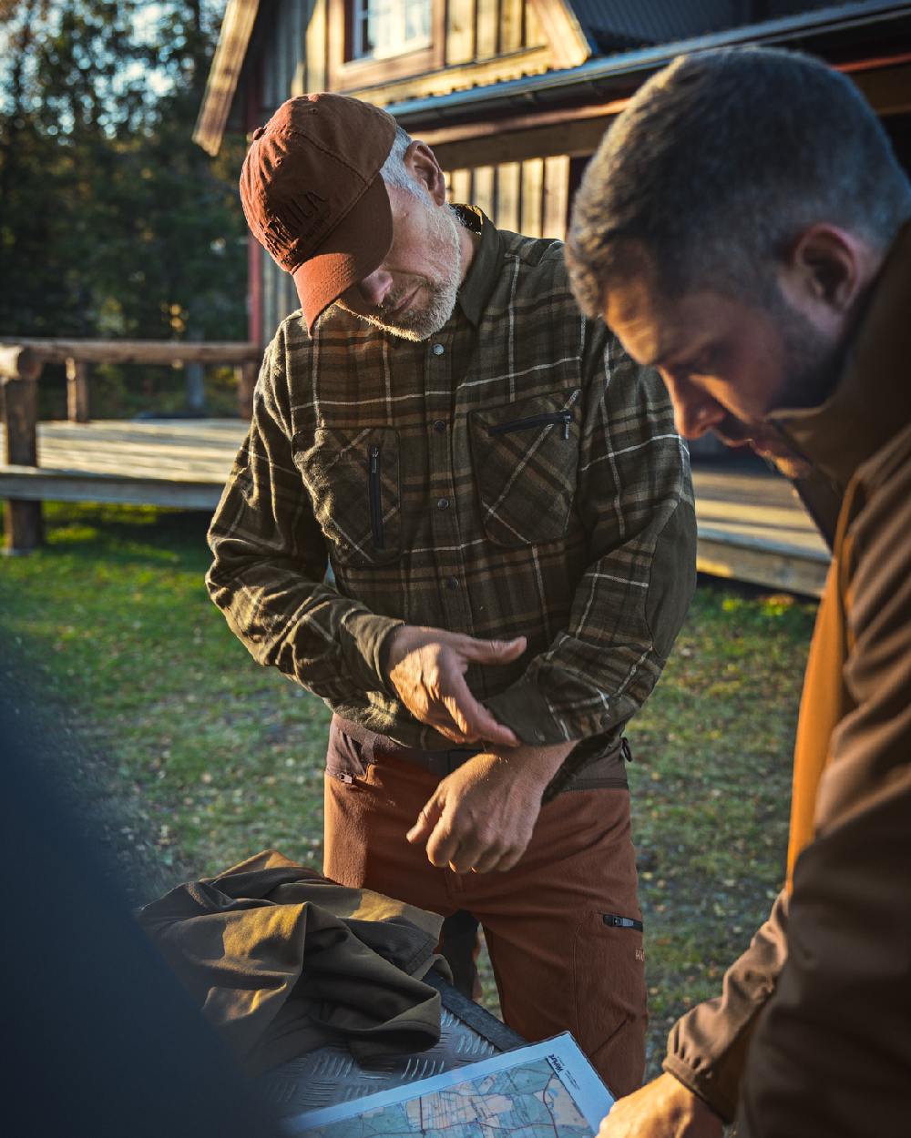 Willow Green Coloured Harkila Pajala Check Shirt on outdoor background