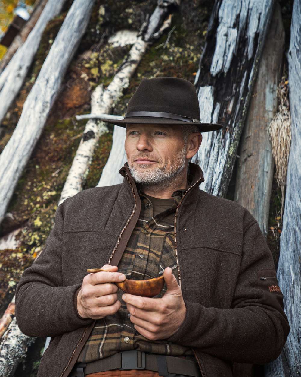 Willow Green Coloured Harkila Pajala Check Shirt on outdoor background