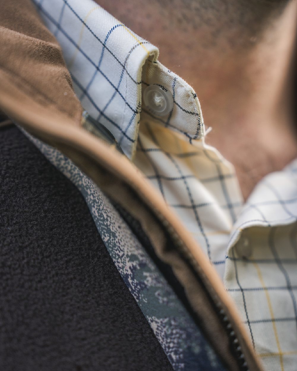 Grape Leaf Coloured Harkila Portfield Long Sleeve Shirt on blurry background