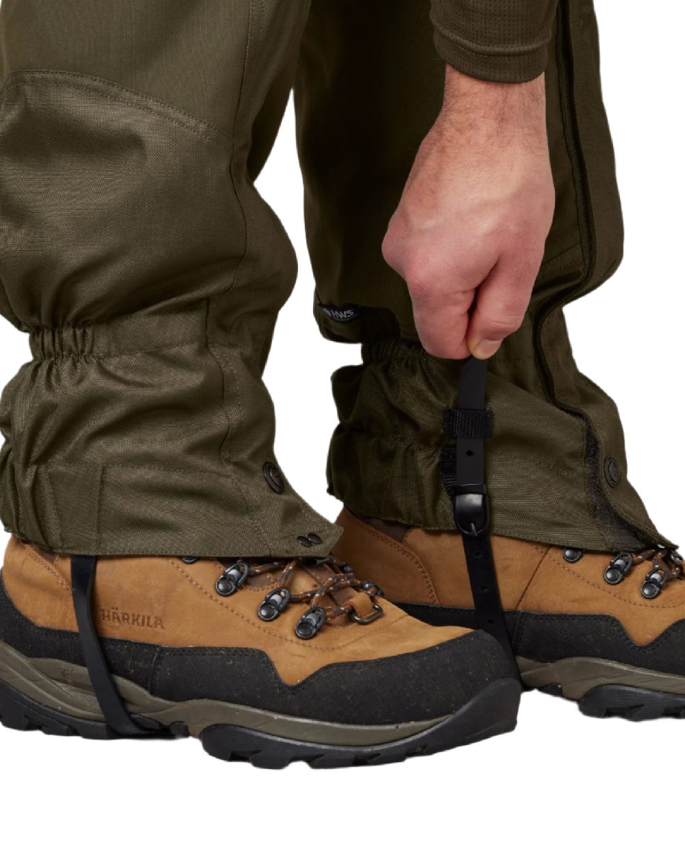 Willow Green Coloured Harkila Pro HWS Gaiters on white background
