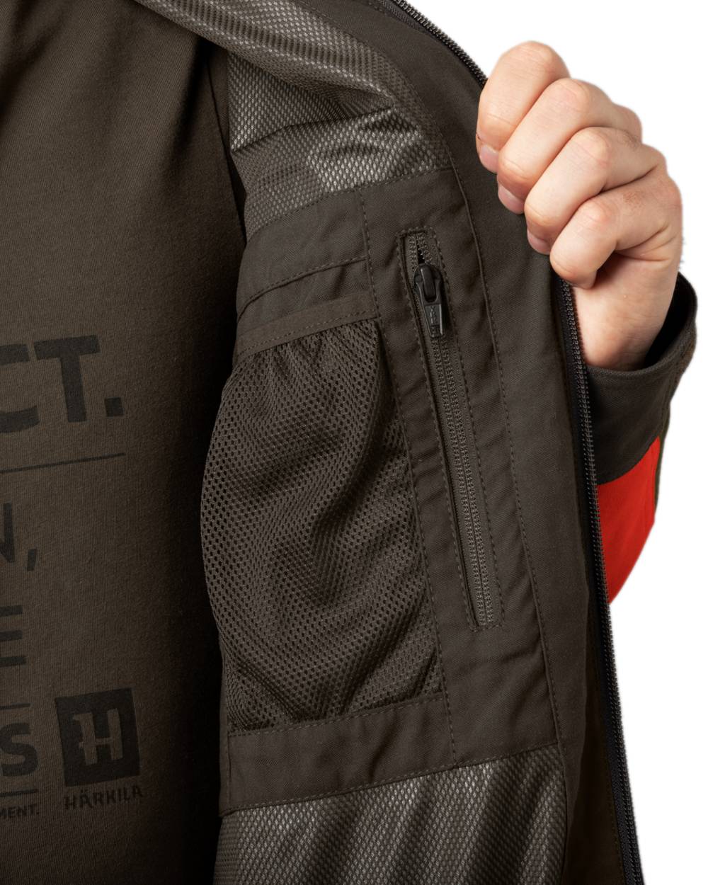 Willow Green Orange Coloured Harkila Pro Hunter Dog Keeper GTX Jacket on white background