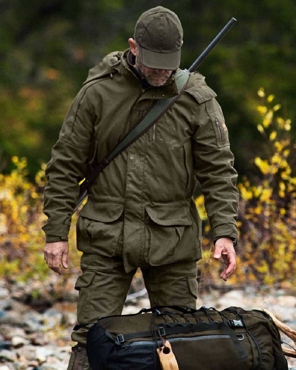 Willow Green Coloured Harkila Pro Hunter Endure Jacket on outdoor background