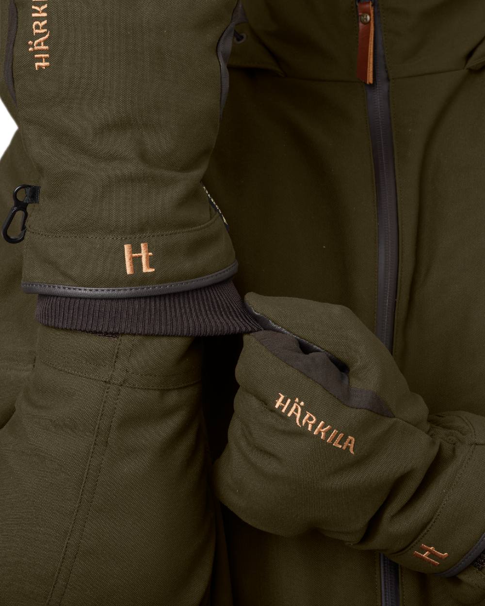 Willow Green Shadow Brown Coloured Harkila Pro Hunter GTX Gloves on white background
