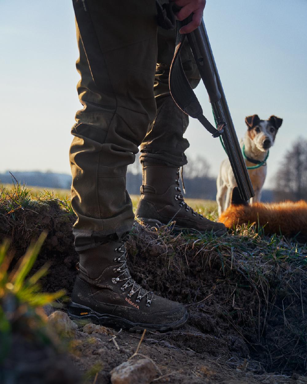 Shadow Brown Coloured Harkila Pro Hunter Light Hi GTX Boots on outdoor background