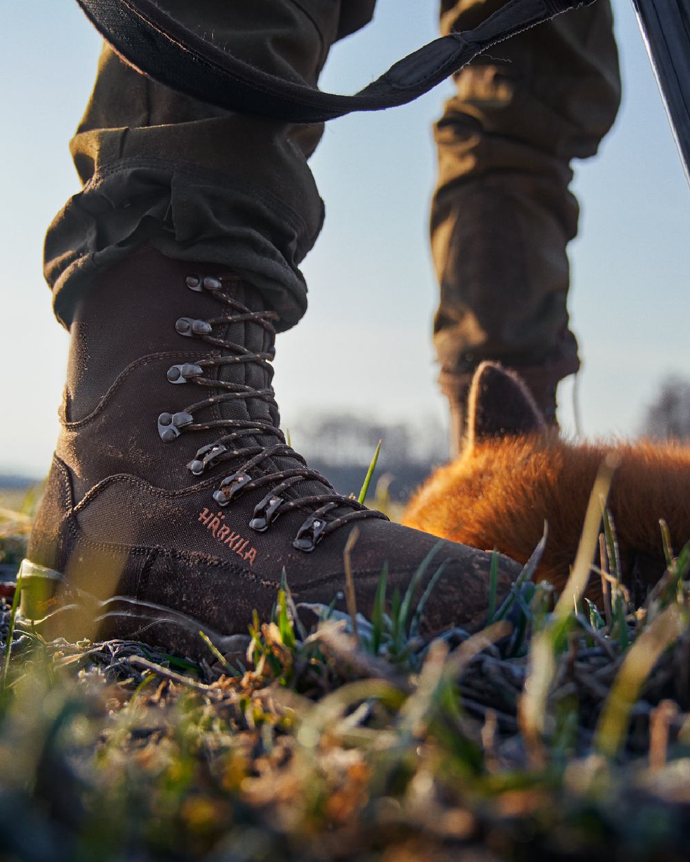 Shadow Brown Coloured Harkila Pro Hunter Light Hi GTX Boots on outdoor background