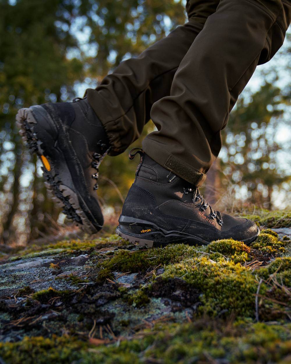 Shadow Brown Coloured Harkila Pro Hunter Light Mid GTX Boots on outdoor background
