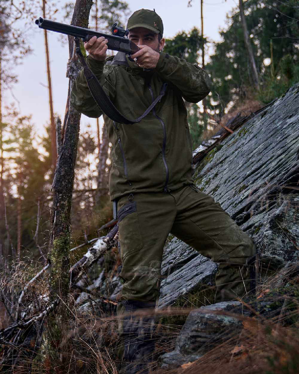 Willow Green Coloured Harkila Pro Hunter Move 2.0 GTX Jacket on outdoor background
