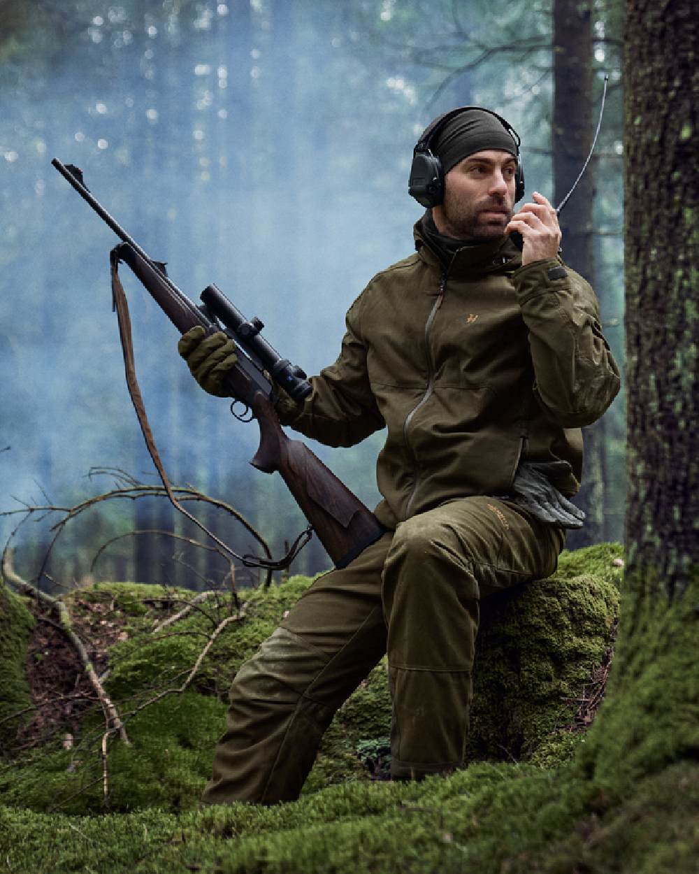 Willow Green Coloured Harkila Pro Hunter Move 2.0 GTX Jacket on outdoor background