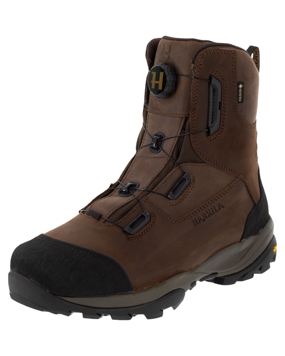 Dark Brown Coloured Harkila Reidmar Mid 2.0 GTX Leather Boots on white background