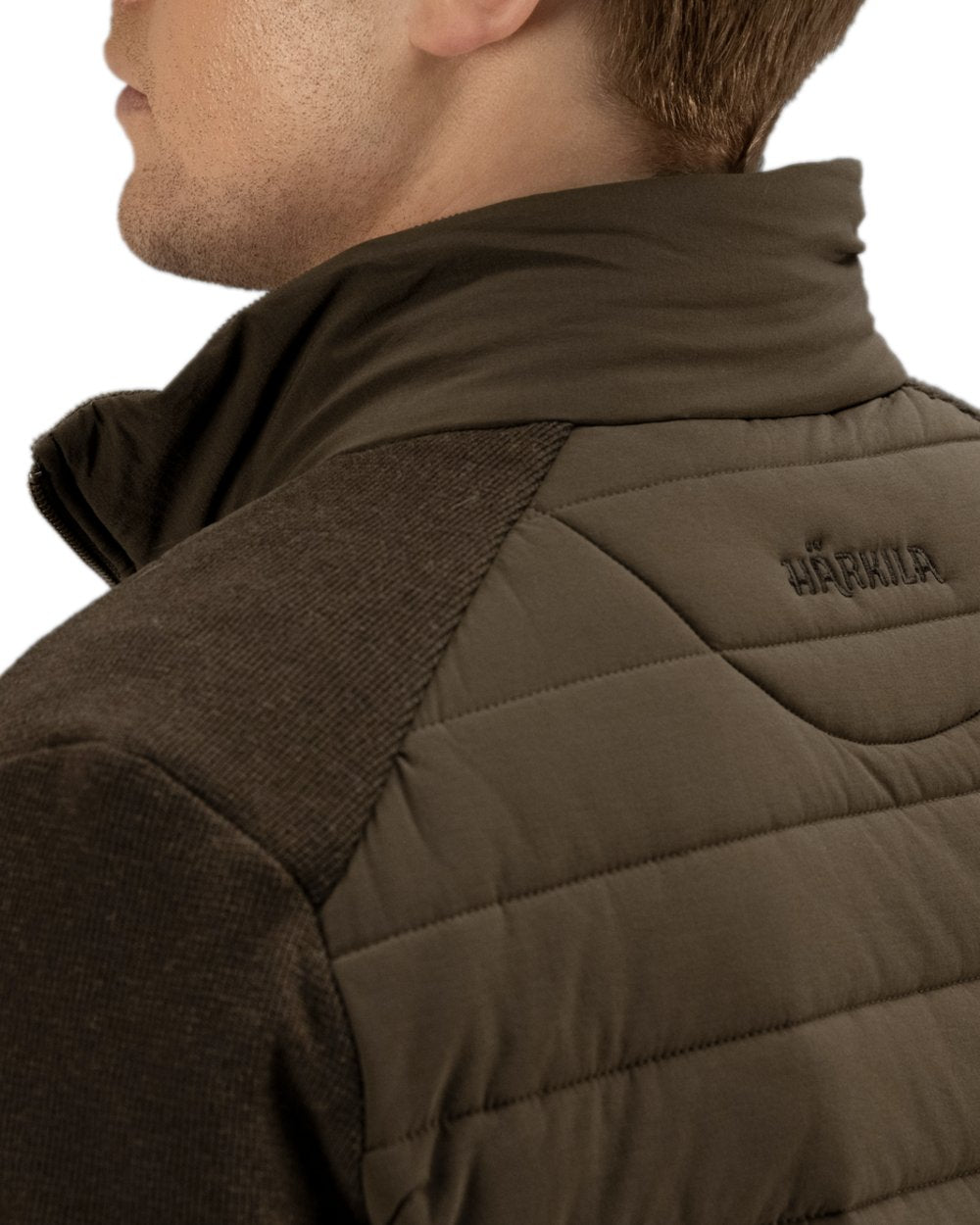Dark Warm Olive Coloured Harkila Retrieve Insulated Cardigan on white background