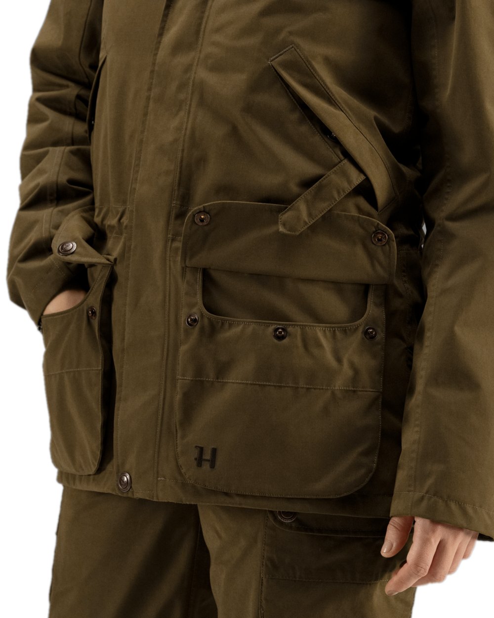 Warm Olive Coloured Harkila Retrieve Lady Jacket on white background