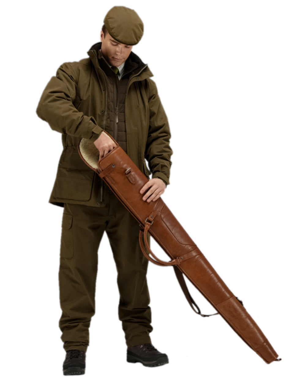 Cognac Coloured Harkila Retrieve Leather Shotgun Slip on white background