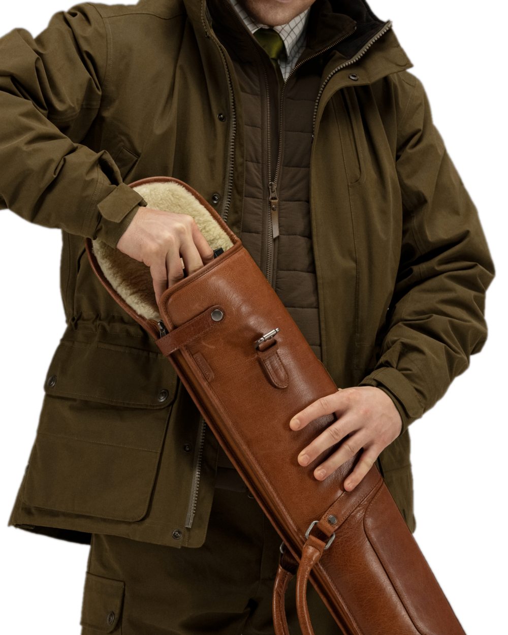 Cognac Coloured Harkila Retrieve Leather Shotgun Slip on white background